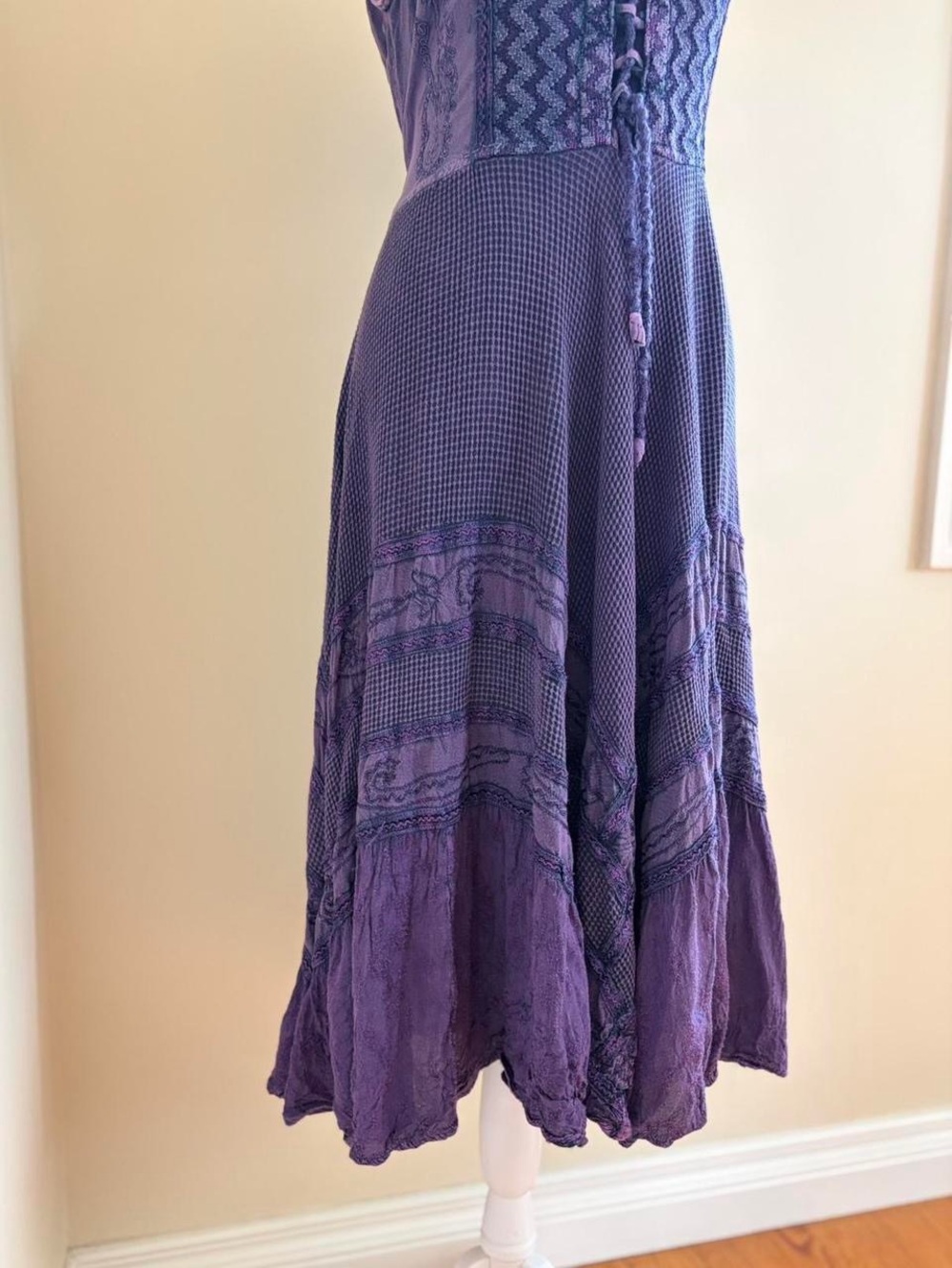 Vintage boho fairy corset dress floral paisley embroidered purple midi 90s Y2K - Picture 4 of 11